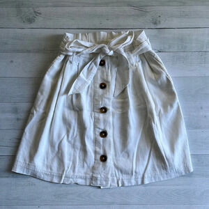 Hollister Ivory Ultra High Rise Belted Buttown Down Skirt Size S